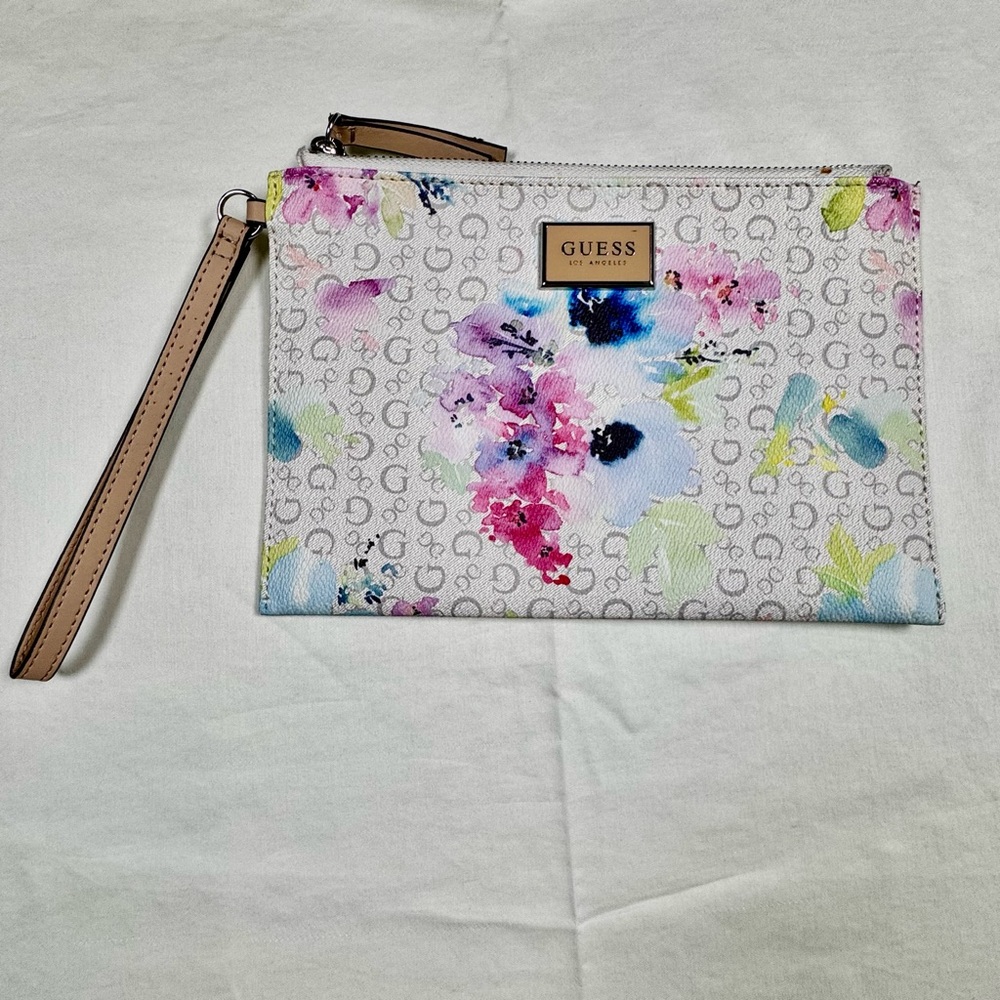 GUESS Floral Wristlet Clutch - Pink, Blue, Green